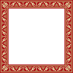 Vector gold and red square classic byzantine ornament. Rectangle, border, Ancient Greece, Eastern Roman Empire frame. Decoration of the Russian Orthodox Church
