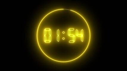2 minute timer countdown animation with yellow color neon line on black background.