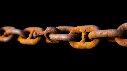 Rusty Chain Links with Chipped Paint and Flak,rusty, weathered chain, close-up, intricate texture, dark background, high contrast, detailed, cinematic lighting, gritty, raw, industrial, rugged, moody
