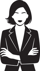 Confident Businesswoman with Arms Crossed Black and White Silhouette