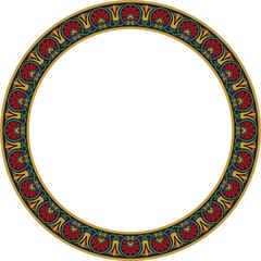 Vector colored classic Greek round ornament. Circle of Ancient Greece and the Roman Empire. Byzantine painting of walls, floors and ceilings. Decoration of European palaces.
