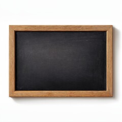 Black chalkboard isolated on white background with wooden frame