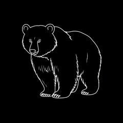 Weiße Line-Art eines stehenden Bären auf schwarzem Hintergrund – stilisiert, kräftig und minimalistisch.