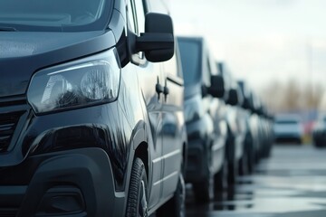 Fototapeta premium Black company van parked in lot for sale or rental