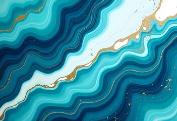 Obraz premium Generative AI Art: Abstract Ocean Blue Gold Swirls Liquid Marble Texture