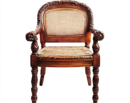 Wooden dining chaira white background, front view, high-resolution photography