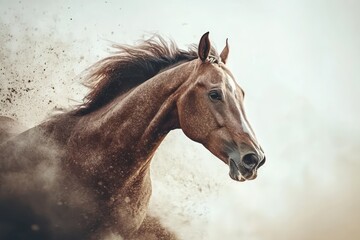 Obraz premium Close-up of fast horse racing in motion