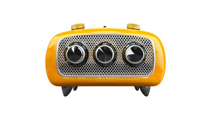 Yellow portable speaker with dials, studio equipment, cut out transparent