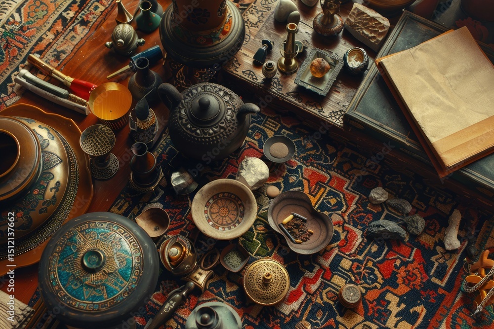 Poster vibrant color picture of high angle view of objects on table