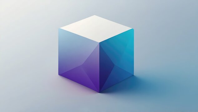 isometric shape, retangular 3D shape, a blue purple geometric object, white background, logo design, modern, blue gradient