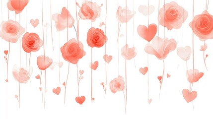 Red rose drawn in watercolor on white background