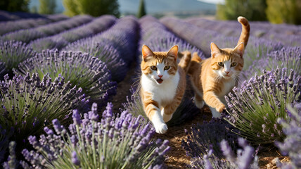 A portrait of a cute, young purple tiger cub with green eyes in nature amongst wild purple flowersA portrait of a cute, young purple tiger cub with green eyes in nature amongst wild purple flowers