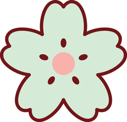 Mint green cherry blossom style flower icon with pink center and bold outline