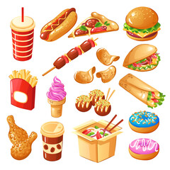 fast food icons set