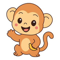 Cute Cartoon Monkey Holding Banana
