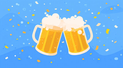 Cheers with two frothy beer mugs for International Beer Day