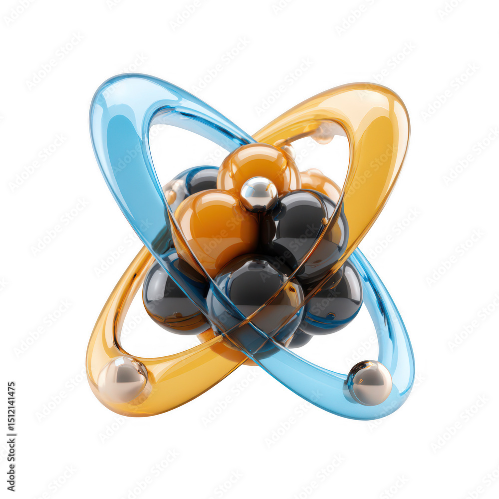 Poster abstract atom model 3d render isolated on transparent background