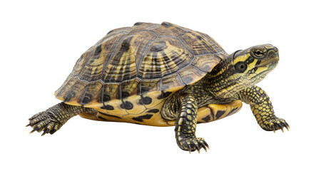 Obraz premium Turtle Walking Isolated on White Background Studio Shot