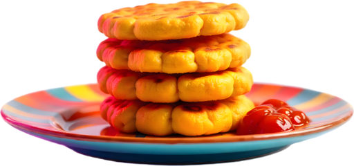 Enjoying traditional arepas served on a colorful plate with condiments at a lively gathering