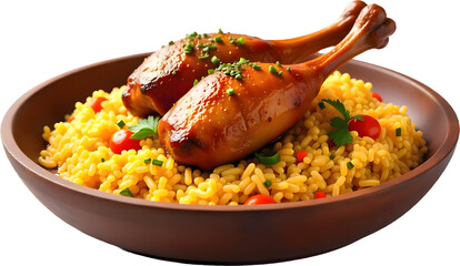 Delicious Arroz con Pato served with juicy duck drumsticks and seasoned rice