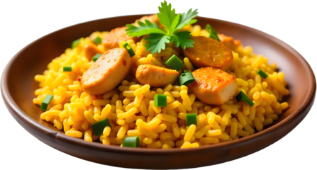 Delicious traditional Costa Rican Arroz con Pollo served with vibrant cilantro and green onions