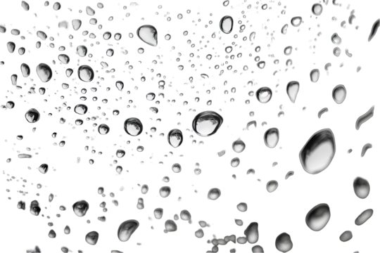 Abstract design of numerous rounded, glossy shapes in varying sizes,  with a dark background