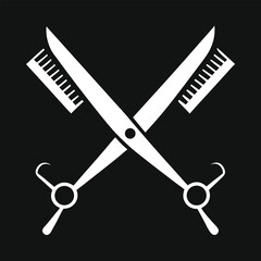 Barber Scissors and Straight Razor Crossed Silhouette Vector Illustration