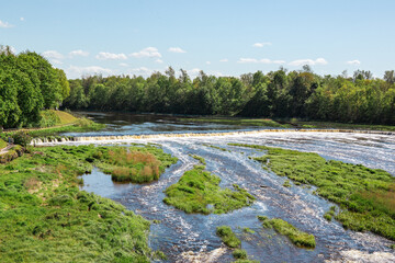 View to the Venta rapid in Kuldiga on a sunny day in May in Latvia