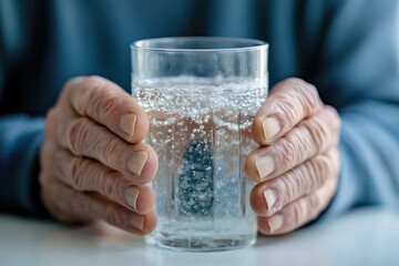 Old Man Holding Glass of Sparkling Water