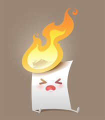 This illustration is a cartoon of a sad piece of paper being consumed by fire. It looks like a simple way to show how someone might burn things to destroy evidence.