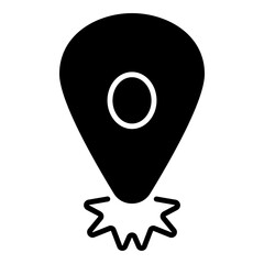 Solid location pin with spiked bottom, symbolizing highlighted or alerted location in maps.