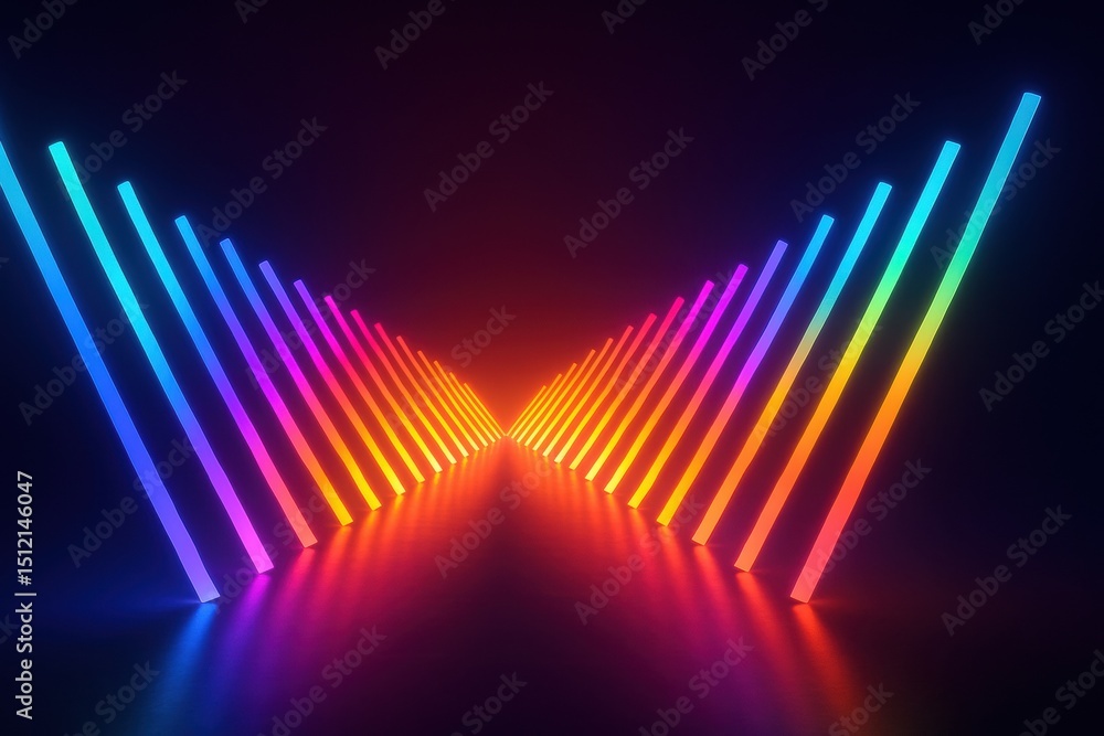 Poster vibrant glowing bars converge in a dynamic alignment symbolizing strategy innovation and decision-ma