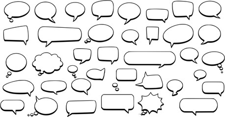 Obraz premium Set of speech bubbles. Speak bubble text, cartoon chatting box, message box. Blank empty vector white speech bubbles. Cartoon balloon word design. 