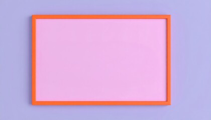 A rectangular orange frame with a pink center hangs on a light purple wall, creating a minimalist and colorful composition.