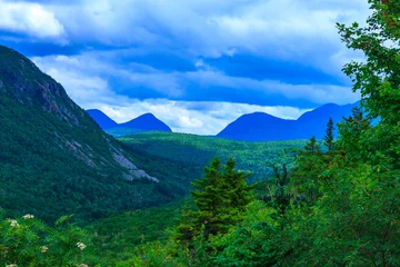 Gardinen Mountain landscape view, green valley with dense coniferous forest between mountains in Hiking White Mountains National Forest, New Hampshire © SVDPhoto