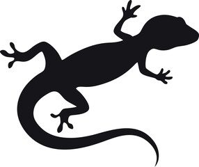 Black Silhouette of a Gecko Lizard Isolated on a White Background