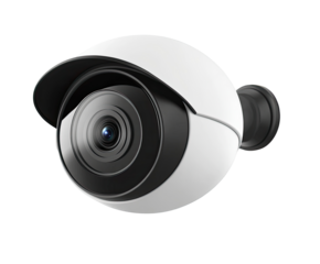 Modern security camera.  Compact, spherical design, with a lens cover, perfect for surveillance