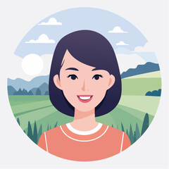 A vibrant, front-facing female avatar in vector style with clean lines, cheerful expression, simple hair, and vivid colors. Ideal for UI, apps, profiles, or professional use.
