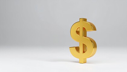A shiny golden dollar sign stands upright on a plain, light background, symbolizing wealth and finance.