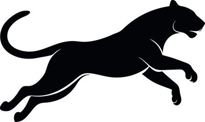 Sleek Black Panther Silhouette Leaping Forward with Grace and Power
