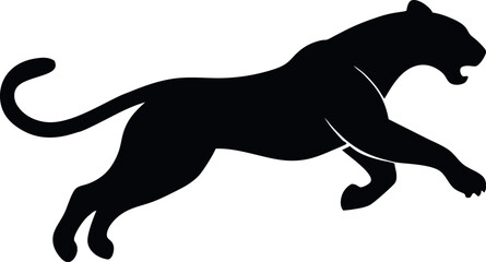 Black Panther Silhouette Leaping with Mouth Open on White Background