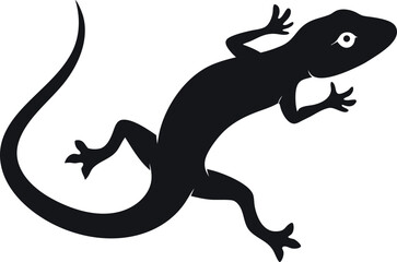 Simple Black Silhouette of a Lizard or Gecko on White Background