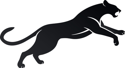 Black Panther Silhouette Leaping Forward with Aggressive Snarl on a White Background
