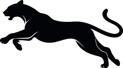 Black Panther Silhouette Leaping with Open Mouth Vector Illustration