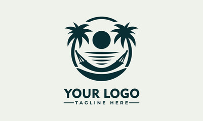 Traditional fabric hammock suspended by rope loops drawn in minimalistic hand-drawn style. Relaxation concept
