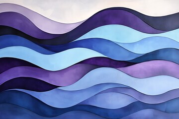 Abstract Wavy Blue Purple Artwork Serene Ocean Hues
