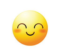 Blush face emoji icon. Yellow face emoticon blushing vector illustration isolated.