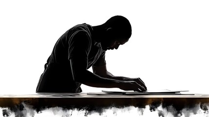 Dynamic Silhouette of an Artisan Bookbinding in Full Body Action on a Transparent Background with Meticulous Craftsmanship