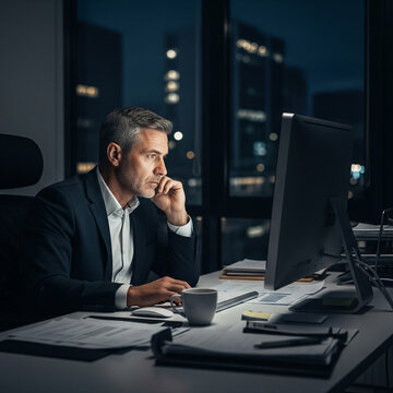 homme travaillant tard le soir au bureau