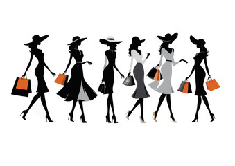Obraz premium Elegant Women Shopping Silhouettes Fashion Illustration